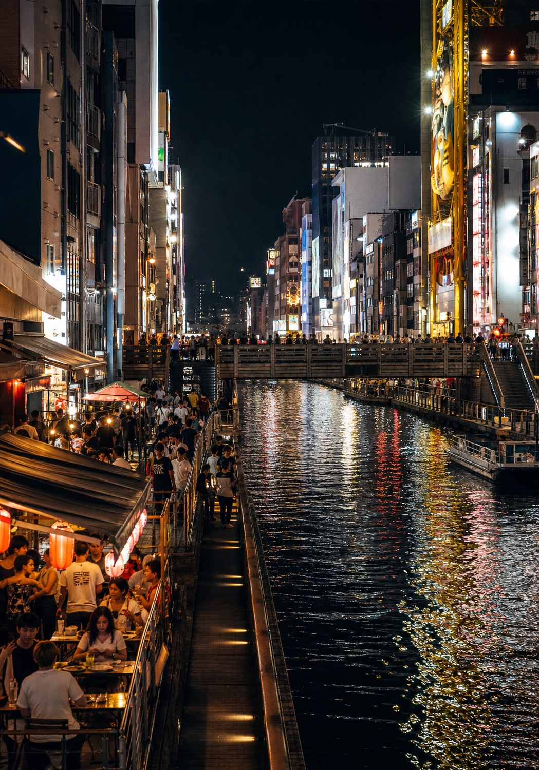 The neon-lit Dotonbori canal in Osaka