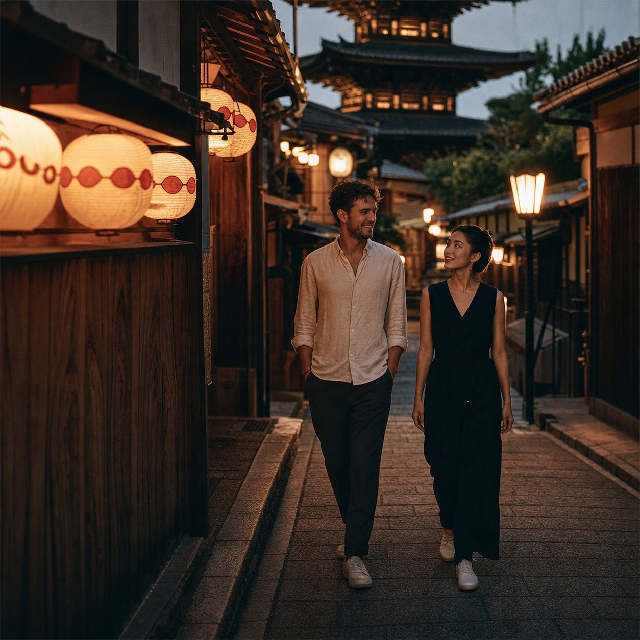 Travelers enjoying a hands-free walk through Kyoto